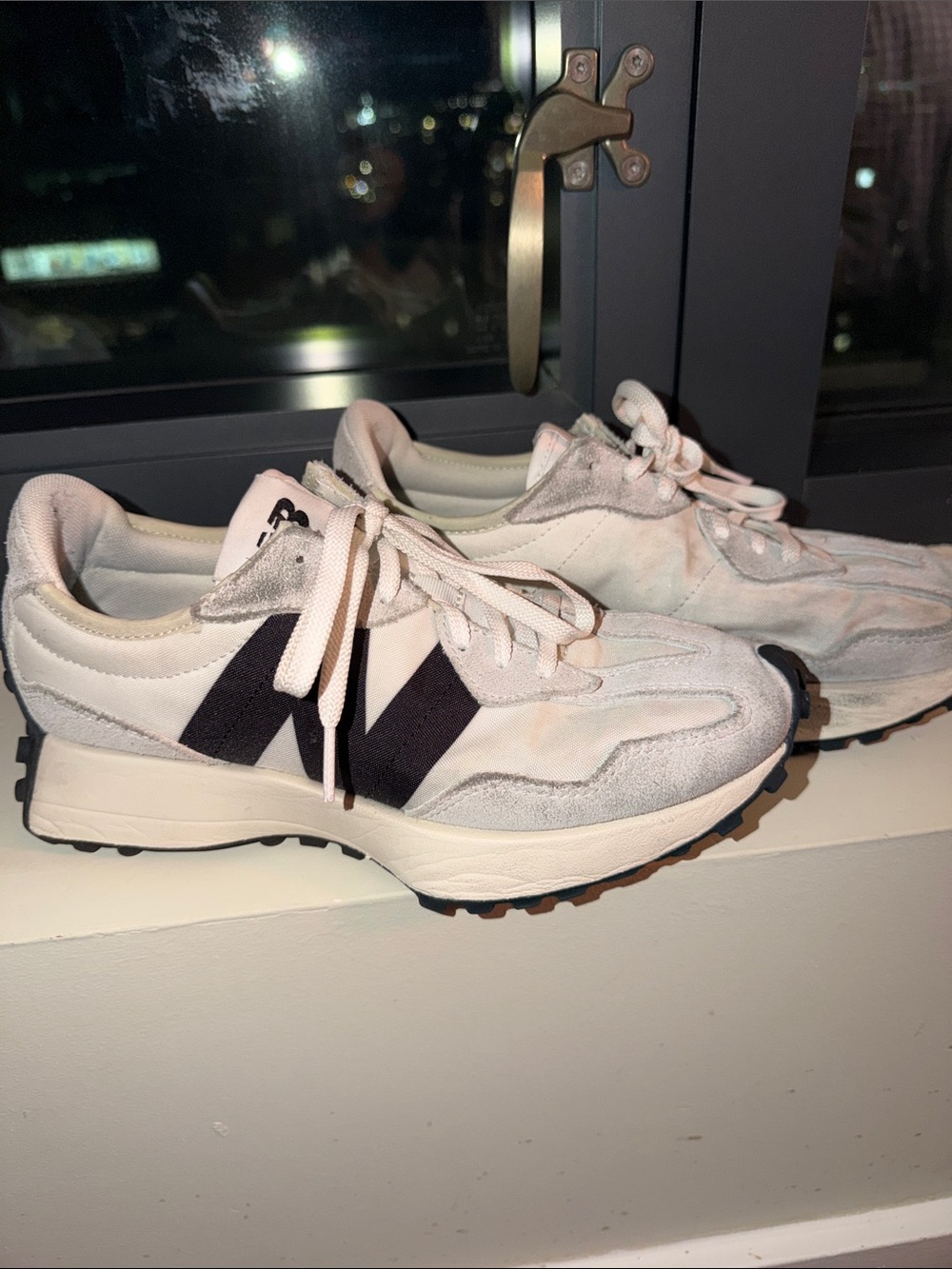 New Balance Cream and Black Retro Runner Sneakers